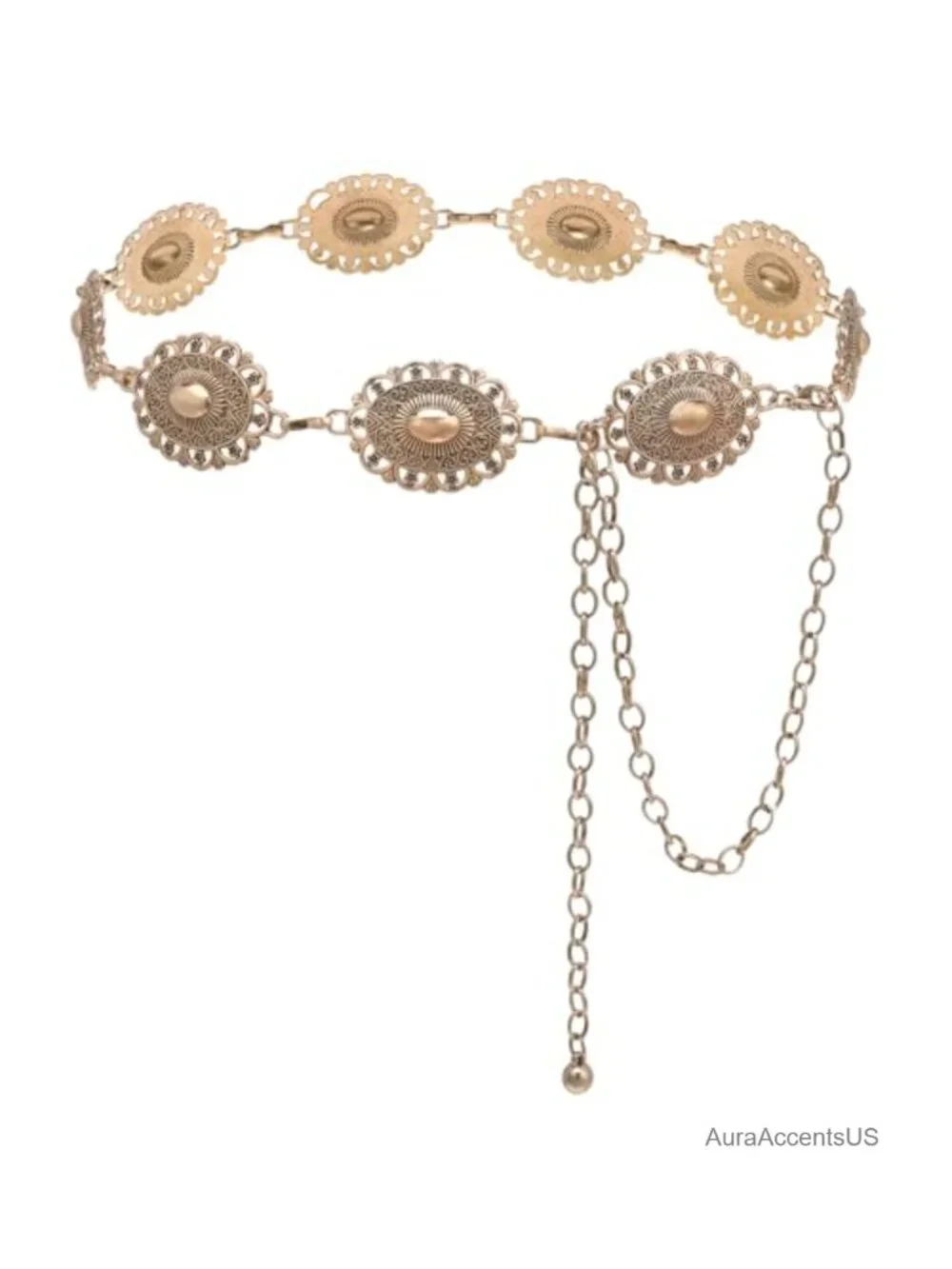 Western Cowgirl Adjustable Metal Concho Chain Belts for Dresses Jeans